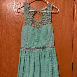 Candies Mint Green Lace Dress with Rhinestone Waist